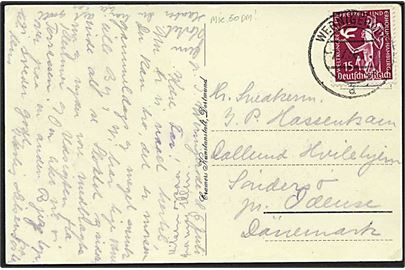15 pfennig rødviolet på postkort fra Wernigerode d. 7.7.1936 til Odense.