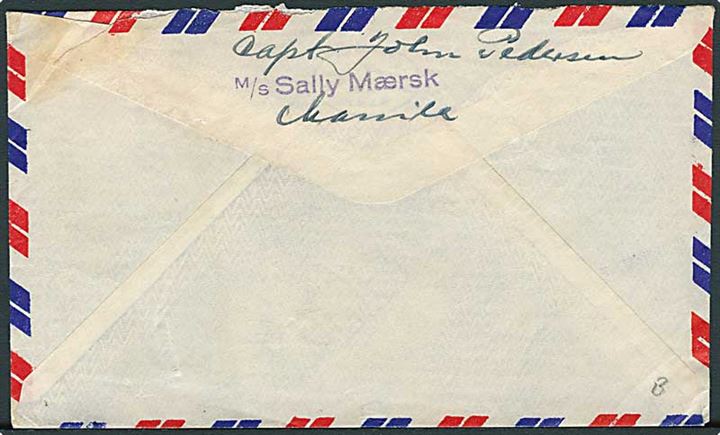 50 c. og 1 p. på luftpostbrev fra Manila d. 9.2.1950 til Bagsværd, Danmark. Fra sømand ombord på M/S Sally Mærsk.