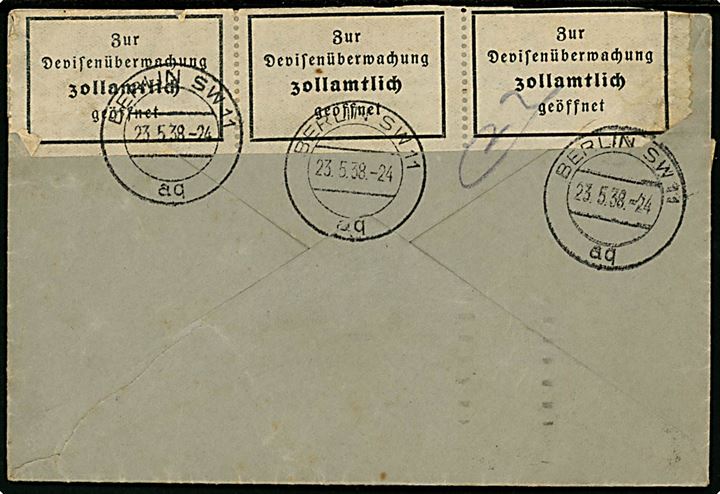 50 c. og 2 fr. på luftpostbrev fra Paris d. x.5.1938 til Berlin, Tyskland. Åbnet af tysk toldkontrol i Berlin d. 23.5.1938.