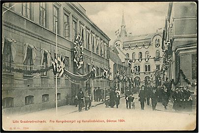 Odense. Lille Graabrødrestræde. Fra Kongebesøget og Kanalindvielsen i 1904. H.H.O. no. 1188. Små fejl. 