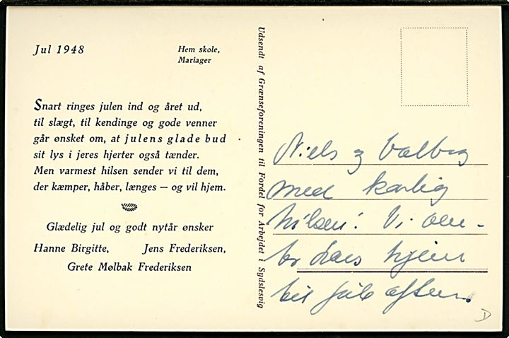 Anna E. Munch: O flyv fra Øresund til Dannevirke!.... . Grænseforeningen u/no. Udsendt i jule 1948. 