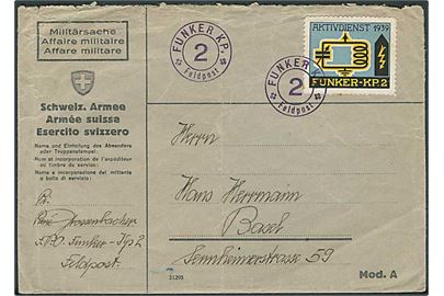 Ufrankeret fortrykt feltpostkuvert med soldatermærke Aktivdienst 1939 Funker-Kp 2. stemplet Funker Kp. 2 *Feldpost* til Basel.