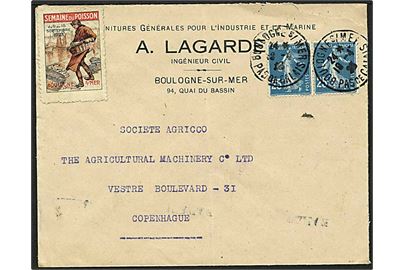 50 centimos på brev fra Boulogne-Sur-Mer d. 18.4.1923 til København.