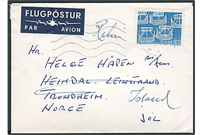 10 kr. Nordens Dag single på luftpostbrev med svagt stempel fra 1970 til Heimdal pr. Trondheim, Norge. Retur som ubekendt fra Heimdal d. 18.12.1970.
