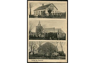Oxenvad, partier med landhandel, kirke og mindesten over faldne fra Oxenvad sogn under 1. verdenskrig. No. 2370/62.