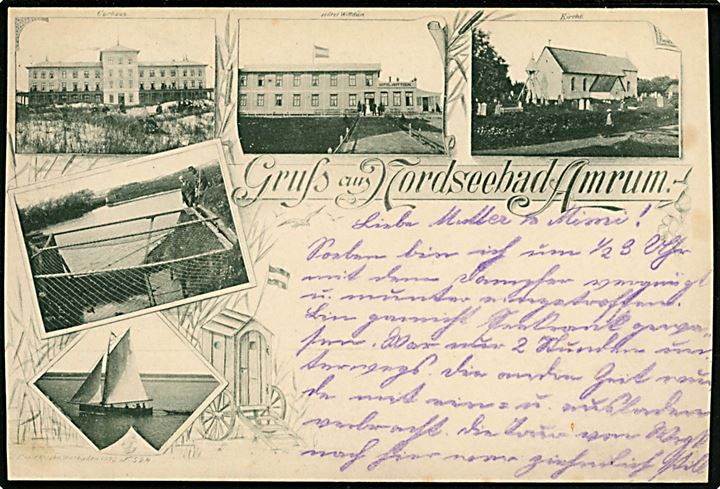 Tyskland, Nordseebad Amrum, Gruss aus med hoteller og kirke. No. 524.