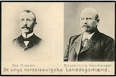 De unge nordslesvigske Landdagsmænd, Nis Nissen og Kloppenborg Skrumsager. Dall Schmidt no. 14346.