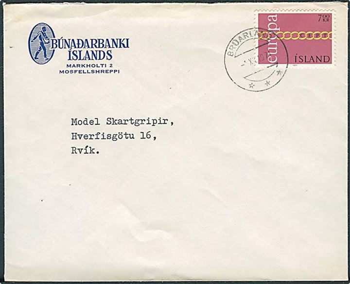 7 kr. Europa udg. på brev fra Brudaland d. 1.12.1971 til Reykjavik.