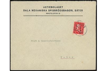 15 öre Gustaf på brev fra Säter annulleret med bureaustempel PLK 348D d. 12.6.1926 til Falun.