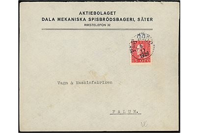 15 öre Gustaf på brev fra Säter annulleret med bureaustempel PLK 296C (= Falun-(Daglösen)-Kil) d. 5.10.1926 til Falun.