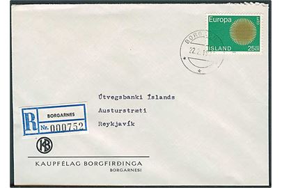 25 kr. Europa udg. single på anbefalet brev fra Borgarnes d. 22.2.1973 til Reykjavik.
