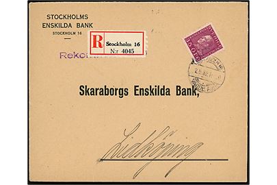 35 öre Gustaf single på anbefalet brev fra Stockholm 16 Värde Avg d. 2.8.1932 til Lidköping.