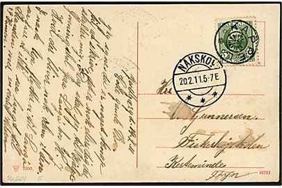 5 øre Fr. VIII på brevkort annulleret med stjernestempel KAPPEL og sidestemplet Nakskov d. 20.2.1911 til Kerteminde.