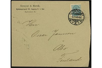 20 øre Våben på brev fra Kjøbenhavn d. 7.7.1896 via Hangö til Åbo, Finland.