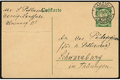 10 pfg. helsagsbrevkort stemplet Danzig - Langfuhr c d. 22.11.1925 til Schwarzburg, Tyskland.