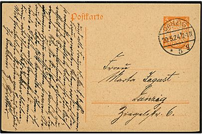 5 pfg. Våben lokalt helsagsbrevkort stemplet Danzig *5g d. 20.5.1924.