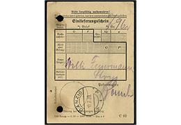 Postkvittering - C62 - for indlevering stemplet Danzig a1a d. 10.7.1939. To arkivhuller.