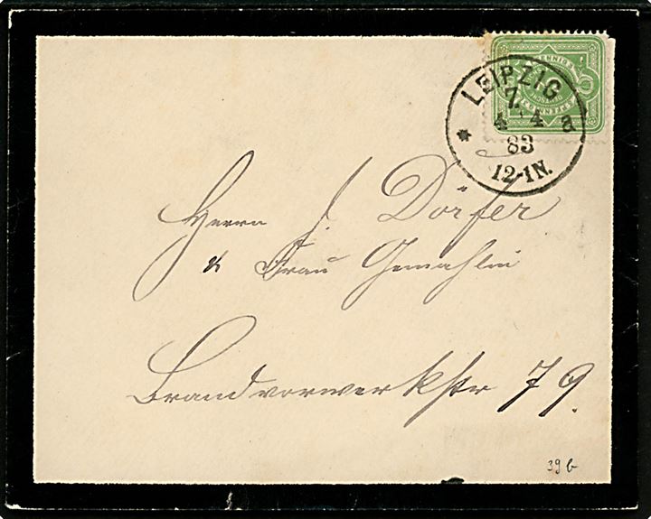 3 pfg. Ciffer single på lokalt sørgebrev i Leipzig d. 4.4.1883.