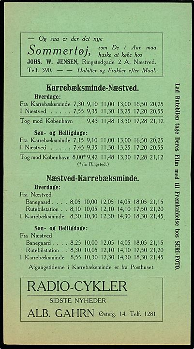 Køreplan for Postbilen Karrebæksminde - Næstved pr. 22.5.1937.