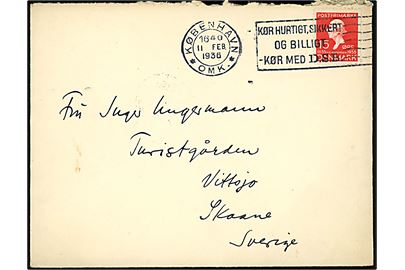 15 øre H. C. Andersen på brev sendt fra illustrator Arne Ungermann i København d. 11.2.1936 til Vittsjö, Sverige. Håndskrevet afsender på bagsiden. 