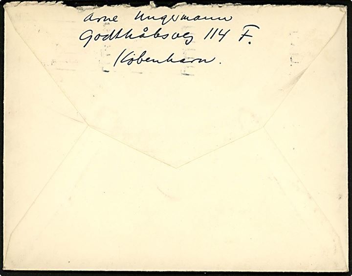 15 øre H. C. Andersen på brev sendt fra illustrator Arne Ungermann i København d. 11.2.1936 til Vittsjö, Sverige. Håndskrevet afsender på bagsiden. 