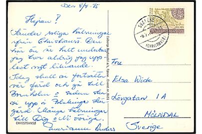 70 øre Postjubilæum på brevkort annulleret med parentes stempel Svaneke (Christiansø) d. 8.7.1975 til Mölndal, Sverige.