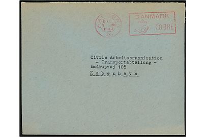 20 øre posthusfranko frankeret brev fra Aalborg 3 d. 9.12.1947 til København. På bagsiden stemplet: Flygtningelejr Aalborg Øst og Luftværnskontoret / Post / * Aalborg *.