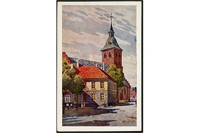 Odense. Albani torv med Sct. Knuds Kirke. Kunstmaler W. Albertsens forlag, Esbjerg. 