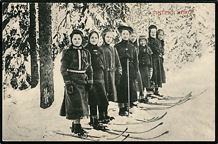 Vinter i Norge med kvinder på ski. Norsk Lystrykkeri og Reproduktionsanstalt no. 274.