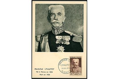Maréchal Hubert de Lyautey 1854-1934. Maxikort med frimærke FDC-stemplet i Nancy d. 9.7.1953.