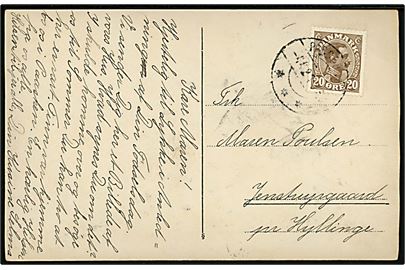 20 øre Chr. X på brevkort (Fotokort af ejendom) annulleret med vanskeligt brotype IIb Paddeborg sn1 d. 4.4.1923 til Hyllinge.