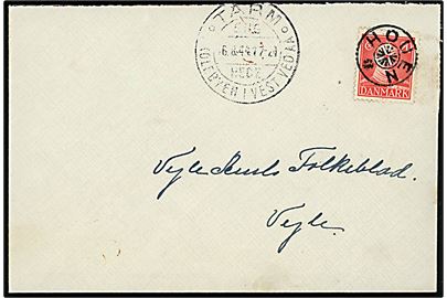 20 øre Chr. X på brev annulleret med stjernestempel HOUEN og sidestemplet Tarm d. 6.8.1944 til Vejle.
