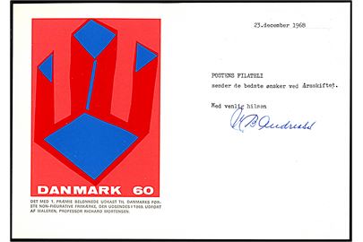 Essey af 60 øre Non-Figurativ udg. indsat i klapkort med nytårshilsen fra Postens Filateli d. 23.12.1968.