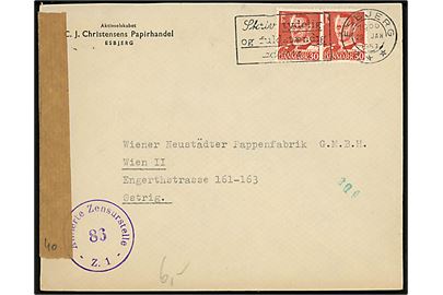 30 øre Fr. IX i parstykke på brev fra Esbjerg d. 28.1.1953 til Wien, Østrig. Åbnet af østrigsk efterkrigscensur no. 86.