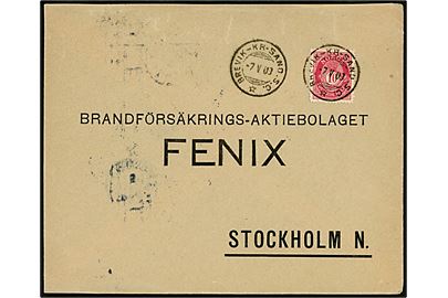 10 øre Posthorn på brev annulleret med sejlende bureaustempel Brevik - Kr-Sand.S.C. * d. 7.5.1903 til Stockholm, Sverige.
