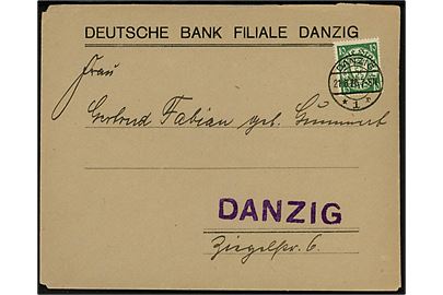10 pfg. Våben på lokalbrev fra Deutsche Bank Filial Danzig stemplet Danzig *1r d. 21.6.1926.