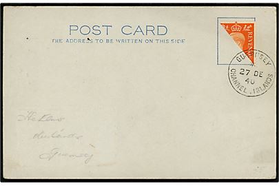 Halveret britisk 2d George VII på filatelistisk lokalt brevkort stemplet Guernsey Channel Islands d. 27.12.1940.