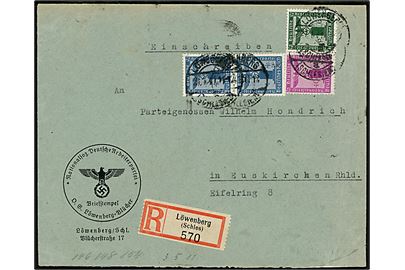 4 pfg. (2), 6 pfg. og 40 pfg. Parti-Tjenestemærker på fortrykt kuvert fra NSDAP i Löwenberg d. 21.1.1941 til Euskirchen.