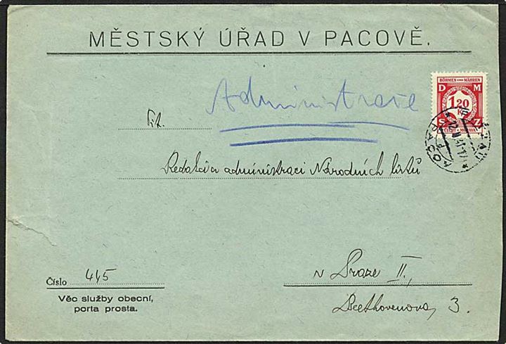 1,20 k. rød på lokaltbrev fra Prag d. 12.4.1941.