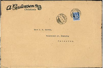 40 øre Posthorn single på stort brev fra Kristiania d. 11.1.1924 til Videreidet pr. Klaksvig, Færøerne. 