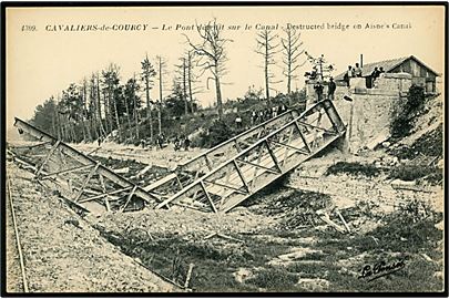 Frankrig, Aisne kanalen, ødelagt bro under 1. verdenskrig.