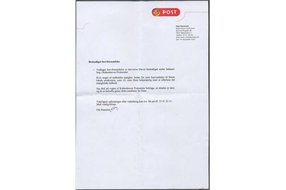 Australsk brev fra Sydney d. 10.12.2003 til Valby, Danmark. Lukket med tape Lukket af Post Danmark, stemplet Indgået beskadiget Valby postkontor og vedlagt brev fra Københavns Postcenter om at forsendelsen er blevet beskadiget under postbehandlingen.