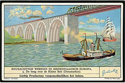Lillebæltsbroen med tog og skibe. Liebig samlekort.