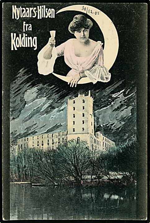 Kolding, Nytaarshilsen med Koldinghus. A. Vincent no. 4013.