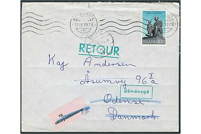 10 kr. Fridrik Fridriksson på brev fra Reykjavik d. 11.12.1970 til Odense, Danmark. Retur som ubekendt.