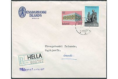 10 kr. Fridrik Fridriksson og 13 kr. Europa udg. på anbefalet brev fra Hella 1971 til Reykjavik.