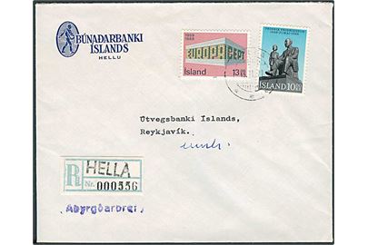 10 kr. Fridrik Fridriksson og 13 kr. Europa udg. på anbefalet brev fra Hella 16.2.1971 til Reykjavik.