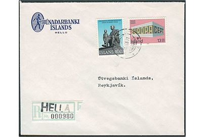 10 kr. Fridrik Fridriksson og 13 kr. Europa udg. på anbefalet brev fra Hella 15.12.1971 til Reykjavik.
