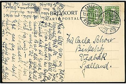 10 øre Genforening i parstykke på brevkort annulleret med bureaustempel Aabenraa - Røde Kro T.1387 d. 12.8.1921 til Vedbæk.