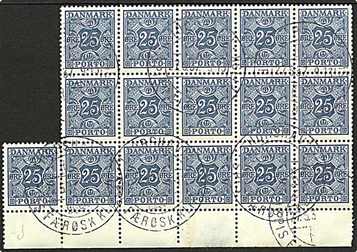 16 stk. 25 øre blå portomærker stemplet Thorshavn d. 27.5.1937. Thorshavn sklipfiskstempel.